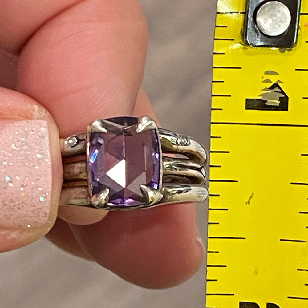 John Hardy Batu Bamboo Sterling Silver Amethyst Ring Size 7 - Picture 6 of 7